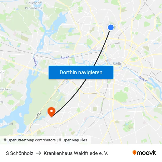 S Schönholz to Krankenhaus Waldfriede e. V. map