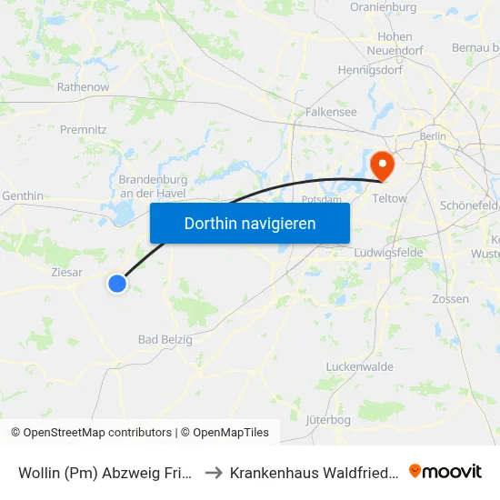 Wollin (Pm) Abzweig Friesdorf to Krankenhaus Waldfriede e. V. map