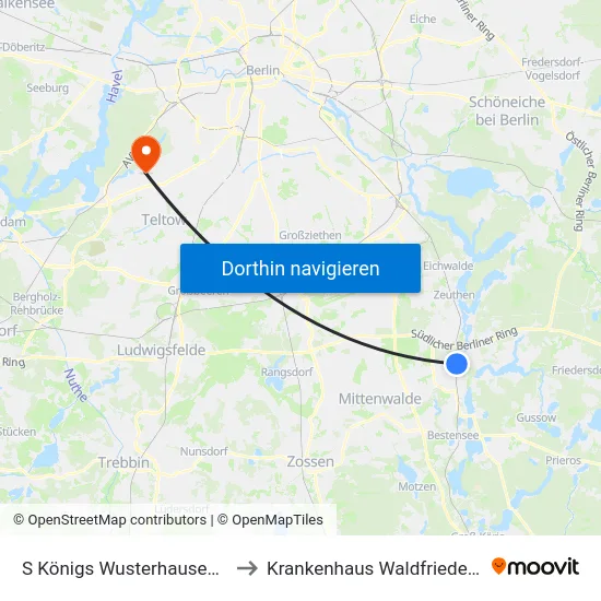 S Königs Wusterhausen Bhf to Krankenhaus Waldfriede e. V. map