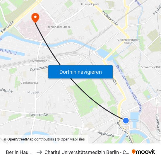 Berlin Hauptbahnhof to Charité Universitätsmedizin Berlin - Campus Virchow Klinikum map