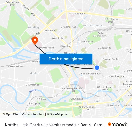 Nordbahnhof to Charité Universitätsmedizin Berlin - Campus Virchow Klinikum map