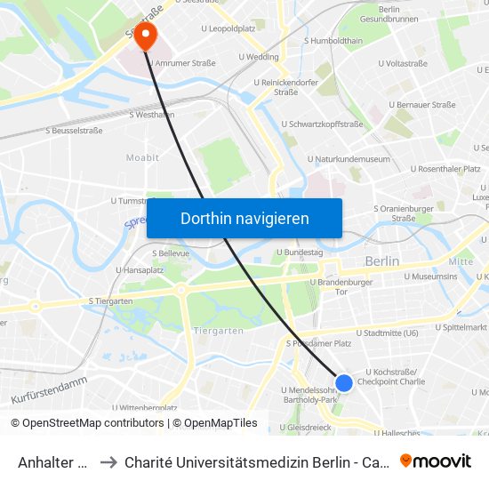 Anhalter Bahnhof to Charité Universitätsmedizin Berlin - Campus Virchow Klinikum map