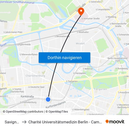 Savignyplatz to Charité Universitätsmedizin Berlin - Campus Virchow Klinikum map