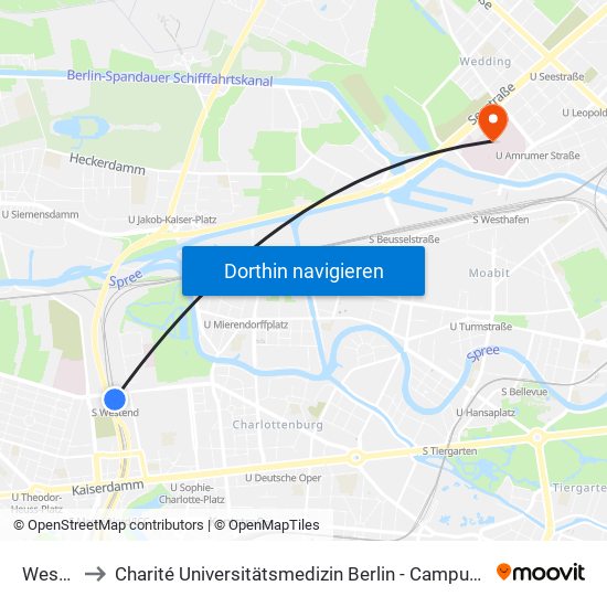 Westend to Charité Universitätsmedizin Berlin - Campus Virchow Klinikum map