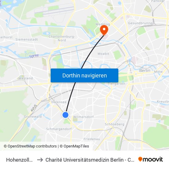 Hohenzollerndamm to Charité Universitätsmedizin Berlin - Campus Virchow Klinikum map