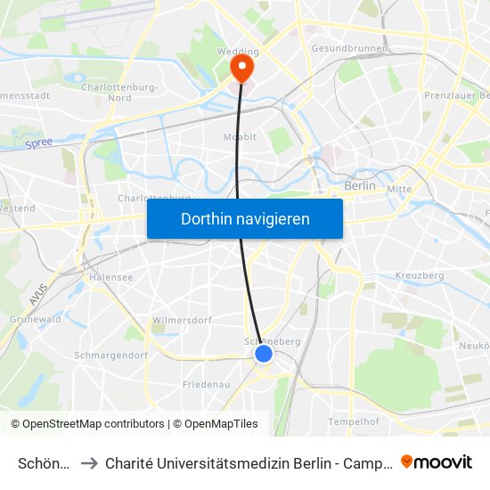 Schöneberg to Charité Universitätsmedizin Berlin - Campus Virchow Klinikum map