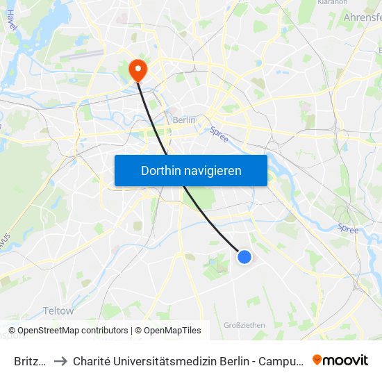 Britz-Süd to Charité Universitätsmedizin Berlin - Campus Virchow Klinikum map