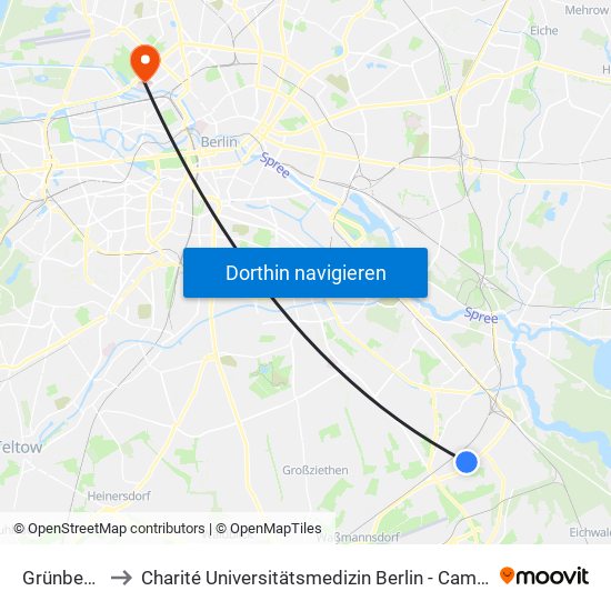 Grünbergallee to Charité Universitätsmedizin Berlin - Campus Virchow Klinikum map