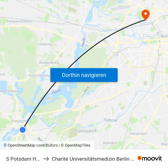 S Potsdam Hauptbahnhof to Charité Universitätsmedizin Berlin - Campus Virchow Klinikum map