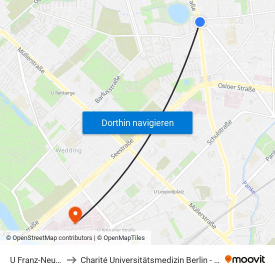 U Franz-Neumann-Platz to Charité Universitätsmedizin Berlin - Campus Virchow Klinikum map