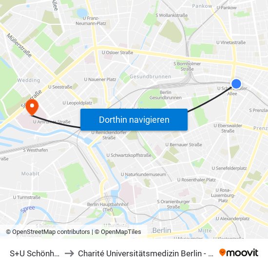 S+U Schönhauser Allee to Charité Universitätsmedizin Berlin - Campus Virchow Klinikum map