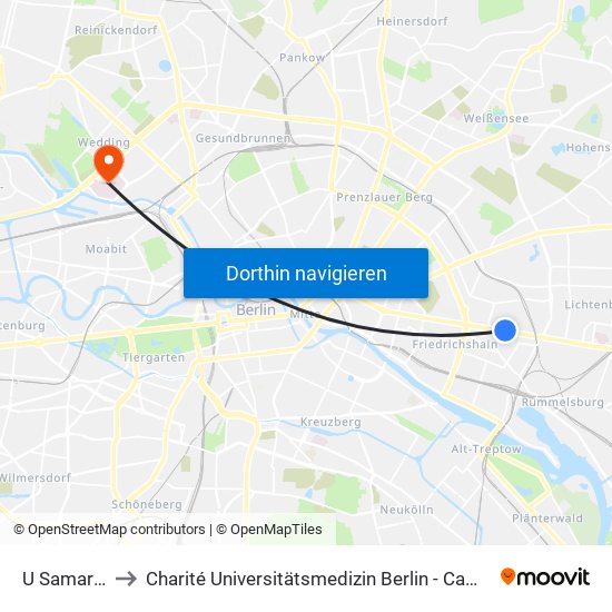 U Samariterstr. to Charité Universitätsmedizin Berlin - Campus Virchow Klinikum map