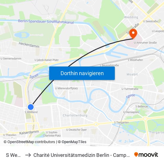 S Westend to Charité Universitätsmedizin Berlin - Campus Virchow Klinikum map