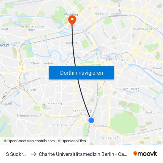 S Südkreuz Bhf to Charité Universitätsmedizin Berlin - Campus Virchow Klinikum map