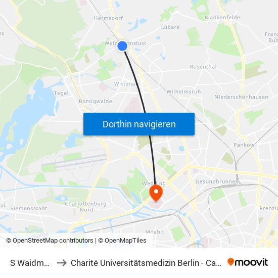 S Waidmannslust to Charité Universitätsmedizin Berlin - Campus Virchow Klinikum map