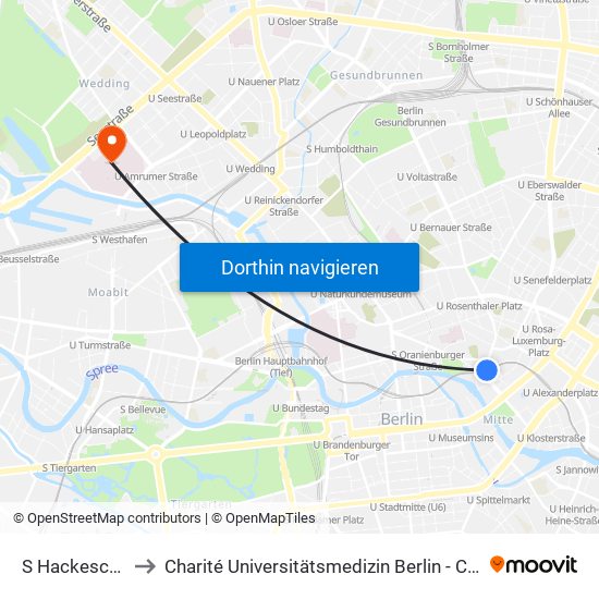 S Hackescher Markt to Charité Universitätsmedizin Berlin - Campus Virchow Klinikum map