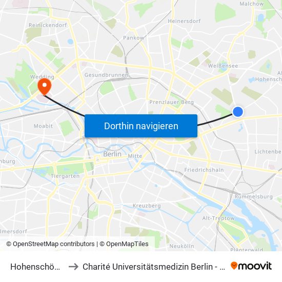 Hohenschönhauser Str. to Charité Universitätsmedizin Berlin - Campus Virchow Klinikum map