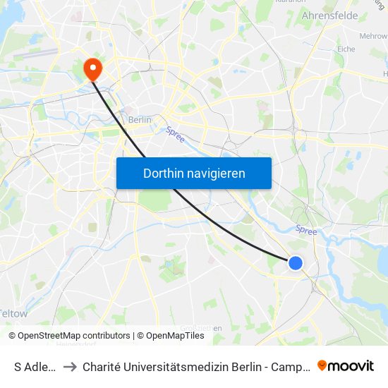 S Adlershof to Charité Universitätsmedizin Berlin - Campus Virchow Klinikum map