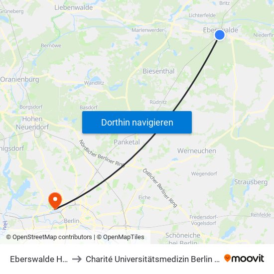 Eberswalde Hauptbahnhof to Charité Universitätsmedizin Berlin - Campus Virchow Klinikum map