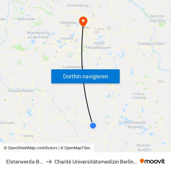 Elsterwerda Bahnhof to Charité Universitätsmedizin Berlin - Campus Virchow Klinikum map