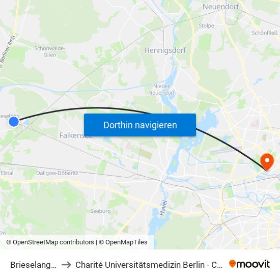 Brieselang Bahnhof to Charité Universitätsmedizin Berlin - Campus Virchow Klinikum map