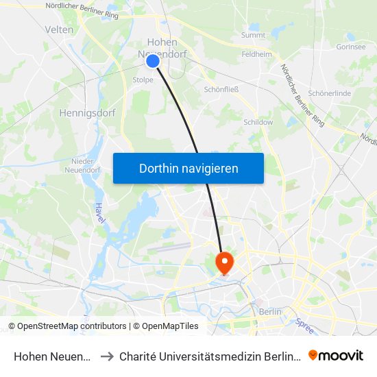 Hohen Neuendorf West Bhf to Charité Universitätsmedizin Berlin - Campus Virchow Klinikum map