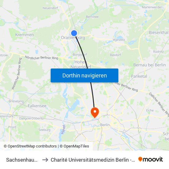 Sachsenhausen Bahnhof to Charité Universitätsmedizin Berlin - Campus Virchow Klinikum map