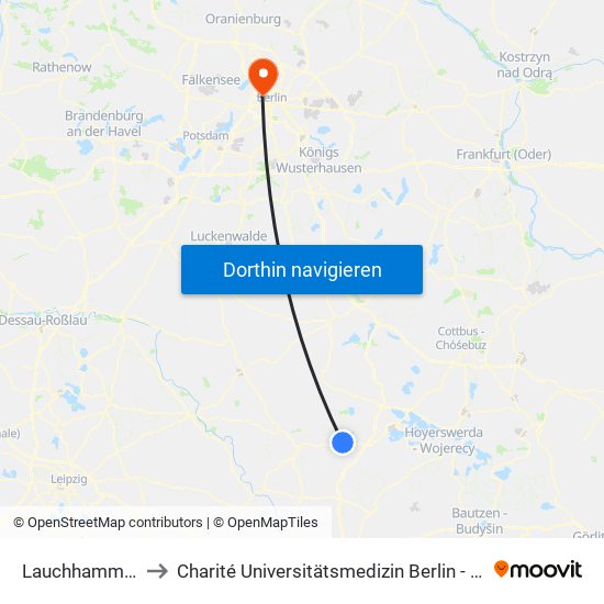 Lauchhammer Bahnhof to Charité Universitätsmedizin Berlin - Campus Virchow Klinikum map