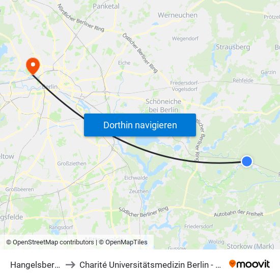 Hangelsberg Bahnhof to Charité Universitätsmedizin Berlin - Campus Virchow Klinikum map