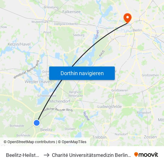 Beelitz-Heilstätten Bahnhof to Charité Universitätsmedizin Berlin - Campus Virchow Klinikum map