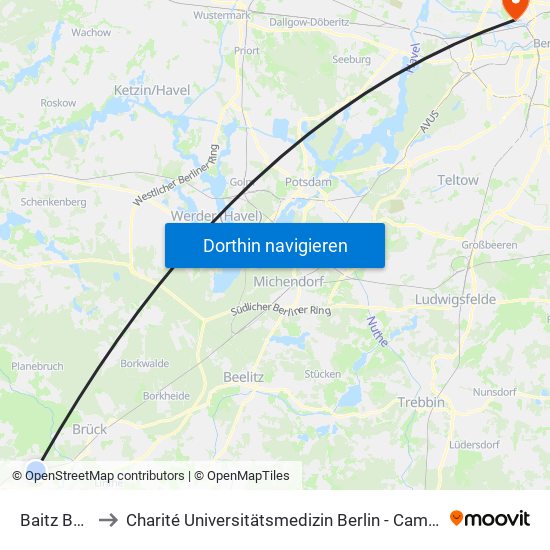 Baitz Bahnhof to Charité Universitätsmedizin Berlin - Campus Virchow Klinikum map