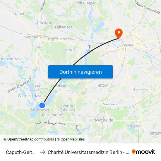 Caputh-Geltow Bahnhof to Charité Universitätsmedizin Berlin - Campus Virchow Klinikum map