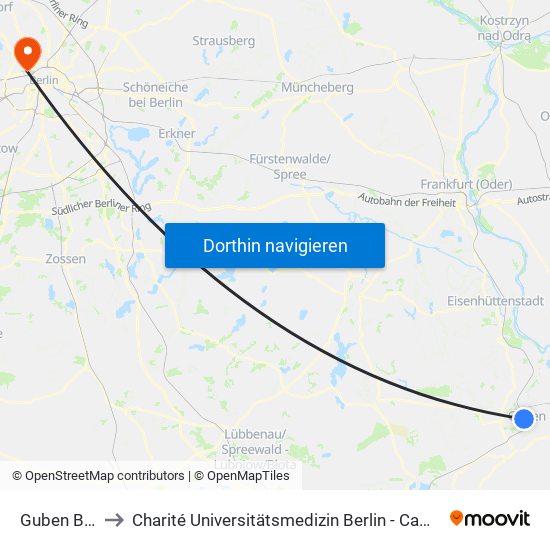 Guben Bahnhof to Charité Universitätsmedizin Berlin - Campus Virchow Klinikum map