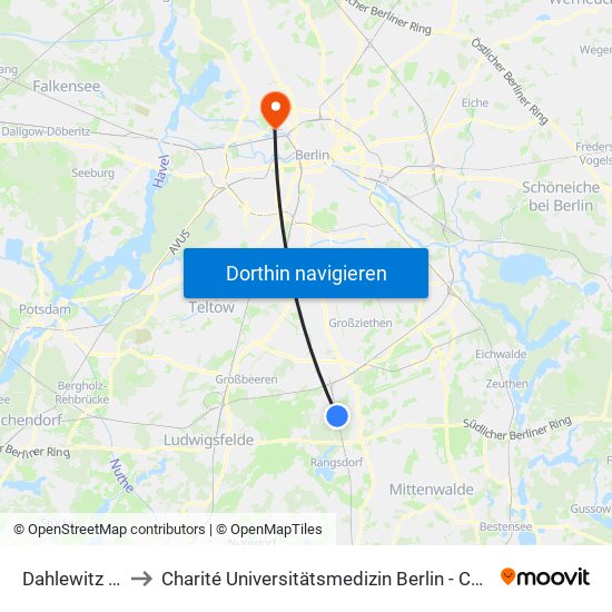 Dahlewitz Bahnhof to Charité Universitätsmedizin Berlin - Campus Virchow Klinikum map