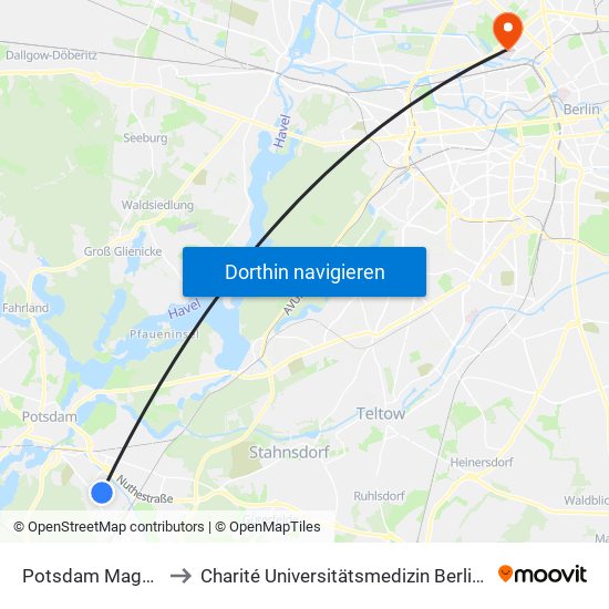 Potsdam Magnus-Zeller-Platz to Charité Universitätsmedizin Berlin - Campus Virchow Klinikum map