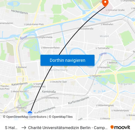 S Halensee to Charité Universitätsmedizin Berlin - Campus Virchow Klinikum map