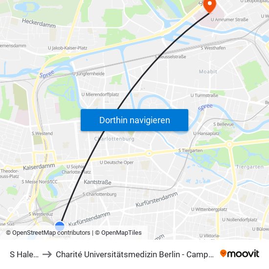 S Halensee to Charité Universitätsmedizin Berlin - Campus Virchow Klinikum map