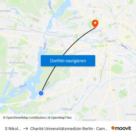 S Nikolassee to Charité Universitätsmedizin Berlin - Campus Virchow Klinikum map