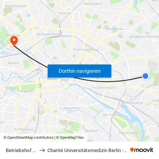 Betriebshof Lichtenberg to Charité Universitätsmedizin Berlin - Campus Virchow Klinikum map