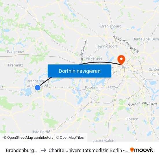 Brandenburg Nicolaiplatz to Charité Universitätsmedizin Berlin - Campus Virchow Klinikum map