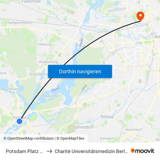 Potsdam Platz Der Einheit/West to Charité Universitätsmedizin Berlin - Campus Virchow Klinikum map