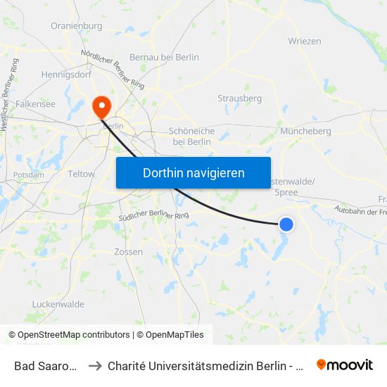 Bad Saarow Bahnhof to Charité Universitätsmedizin Berlin - Campus Virchow Klinikum map