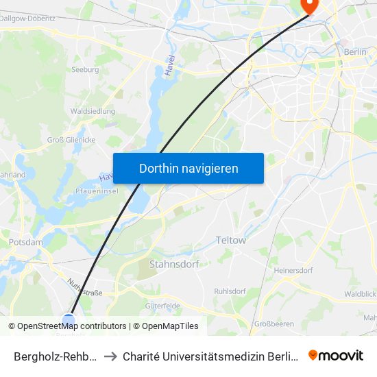 Bergholz-Rehbrücke Verdistr. to Charité Universitätsmedizin Berlin - Campus Virchow Klinikum map