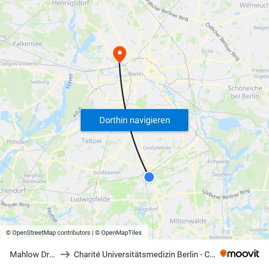 Mahlow Drosselweg to Charité Universitätsmedizin Berlin - Campus Virchow Klinikum map