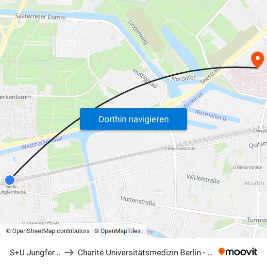 S+U Jungfernheide Bhf to Charité Universitätsmedizin Berlin - Campus Virchow Klinikum map