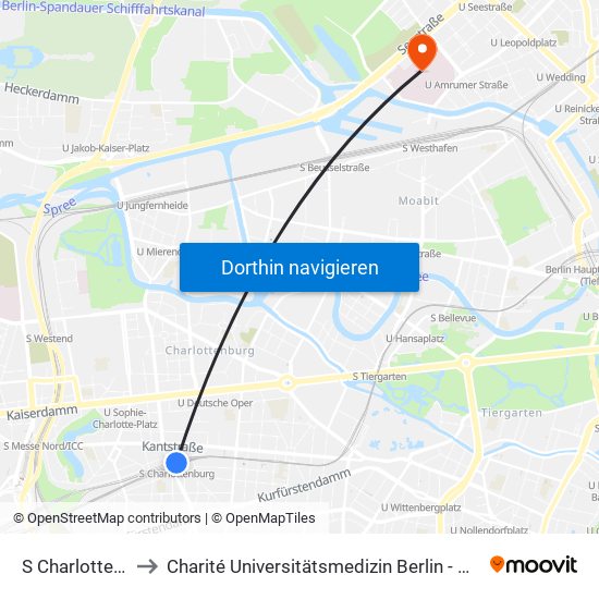 S Charlottenburg Bhf to Charité Universitätsmedizin Berlin - Campus Virchow Klinikum map