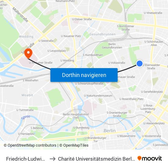 Friedrich-Ludwig-Jahn-Sportpark to Charité Universitätsmedizin Berlin - Campus Virchow Klinikum map