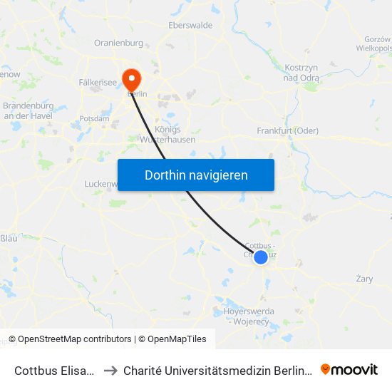 Cottbus Elisabeth-Wolf-Str. to Charité Universitätsmedizin Berlin - Campus Virchow Klinikum map