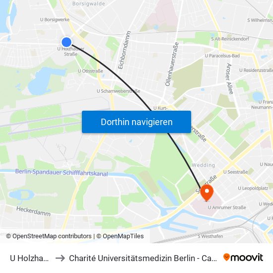 U Holzhauser Str. to Charité Universitätsmedizin Berlin - Campus Virchow Klinikum map