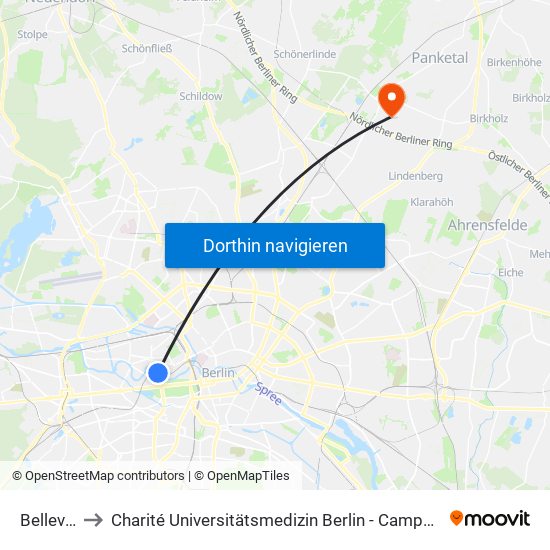 Bellevue to Charité Universitätsmedizin Berlin -  Campus Buch map